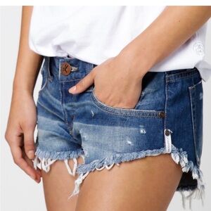One X One Teaspoon Bonitas Low Rise Denim Shorts Blue Cult Button Fly Sz.27 Boho